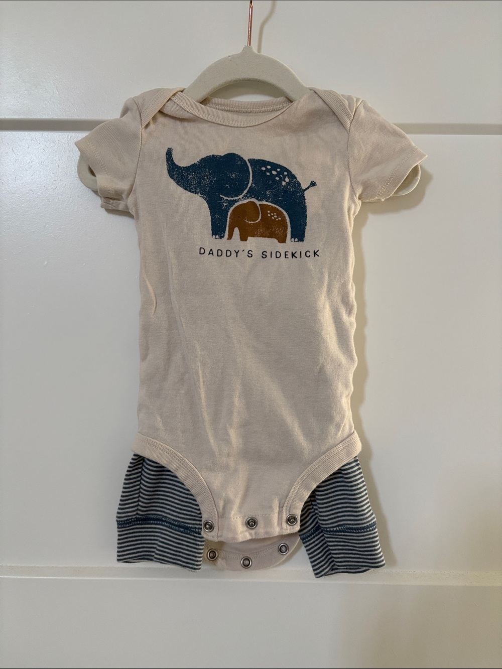 Carter’s Cream Baby Bodysuit with Blue & Brown Elephant Print with Pants Set 6M